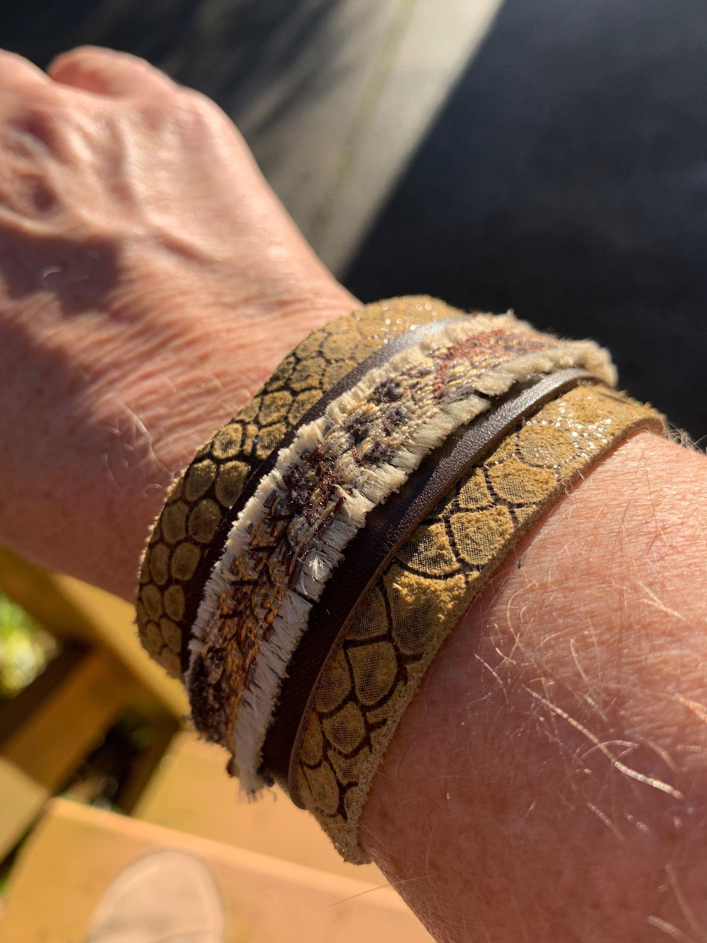 Designer Leather Bracelet - Bullet closure Snake