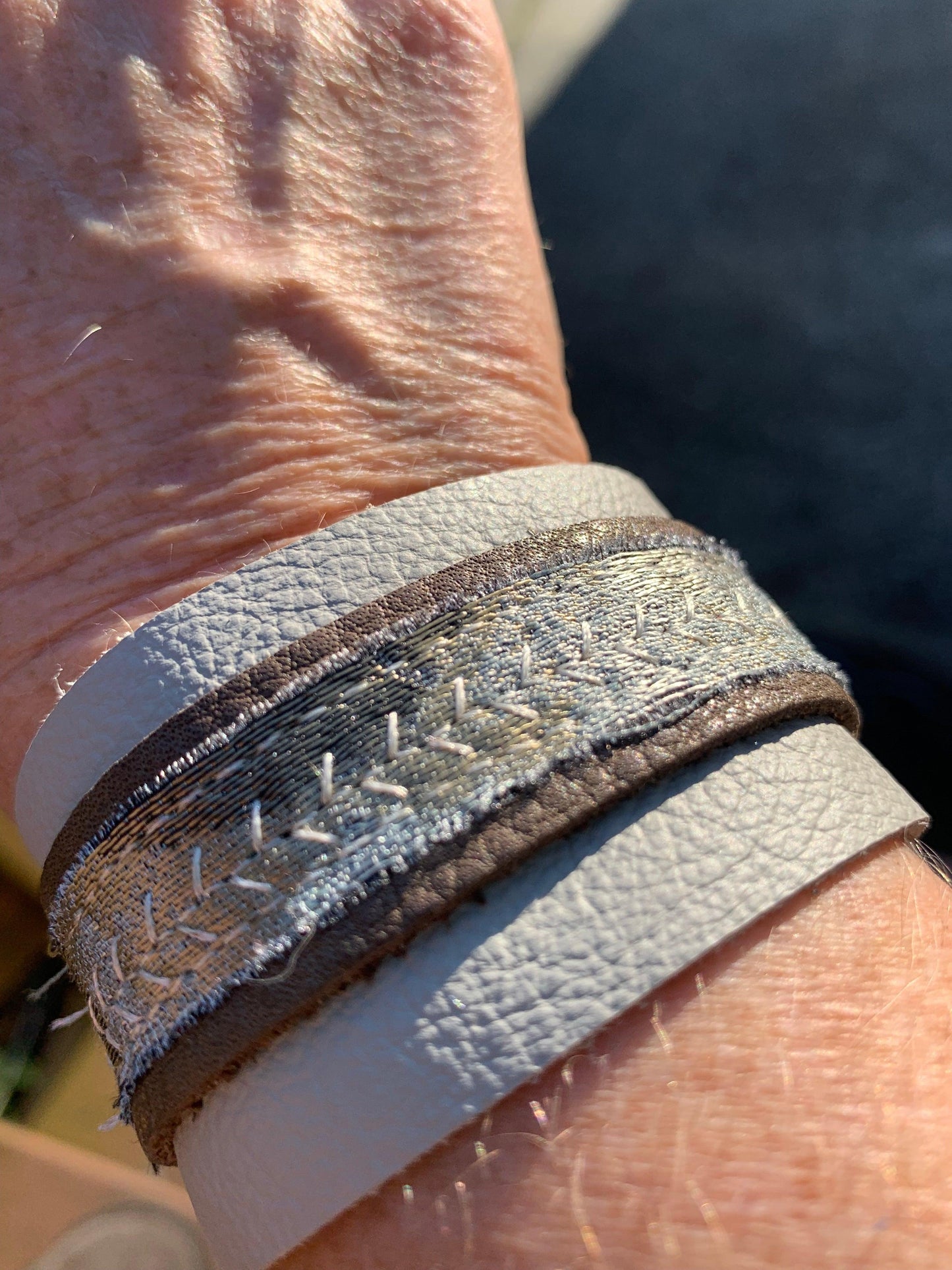 Designer Leather Bracelet - Bullet closure Cream Snake