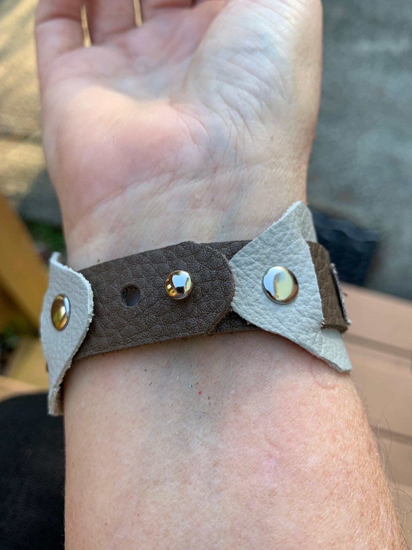 Designer Leather Bracelet - Bullet closure Cream Snake