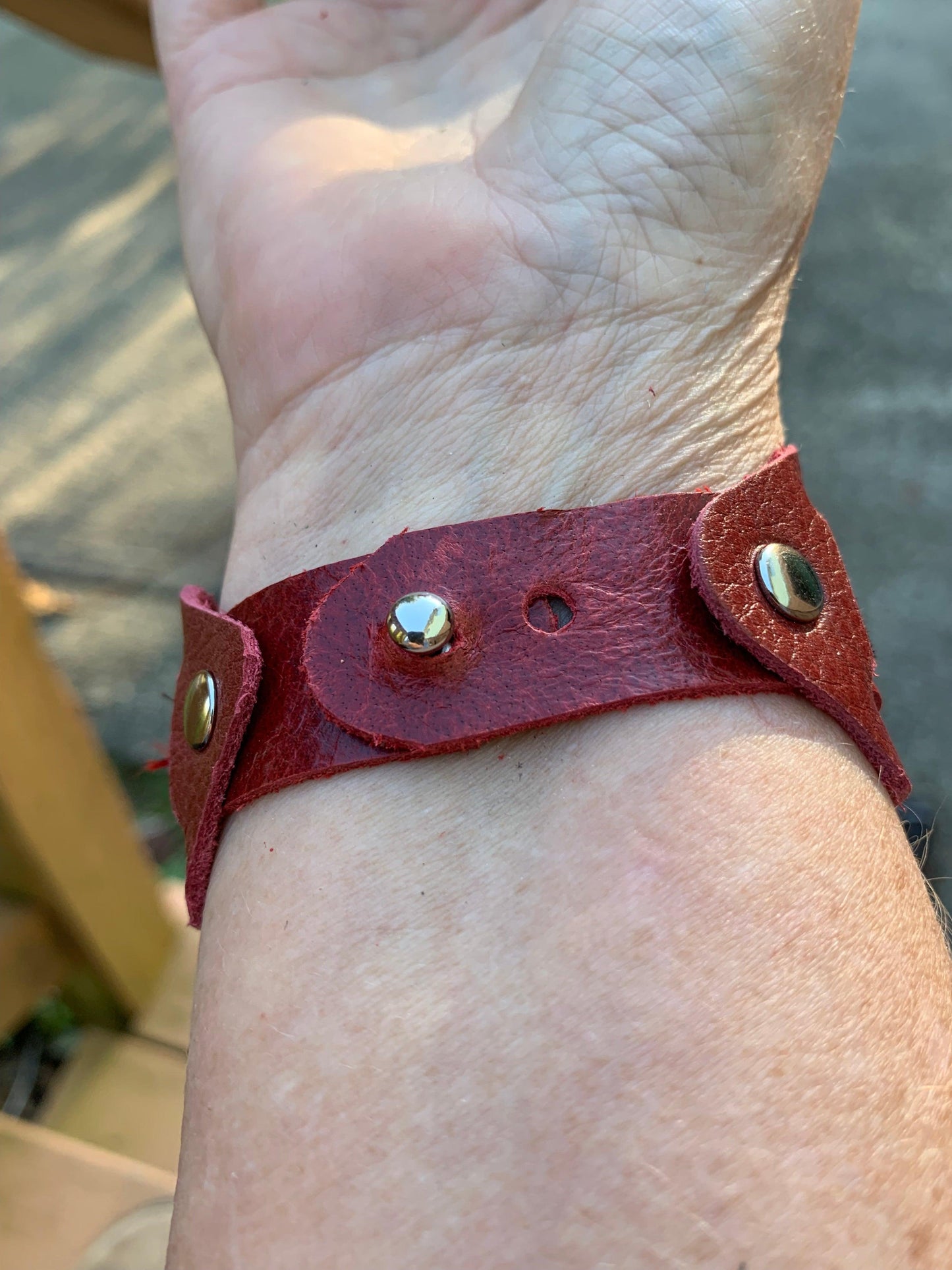 Designer Leather Bracelet - Bullet closure Red