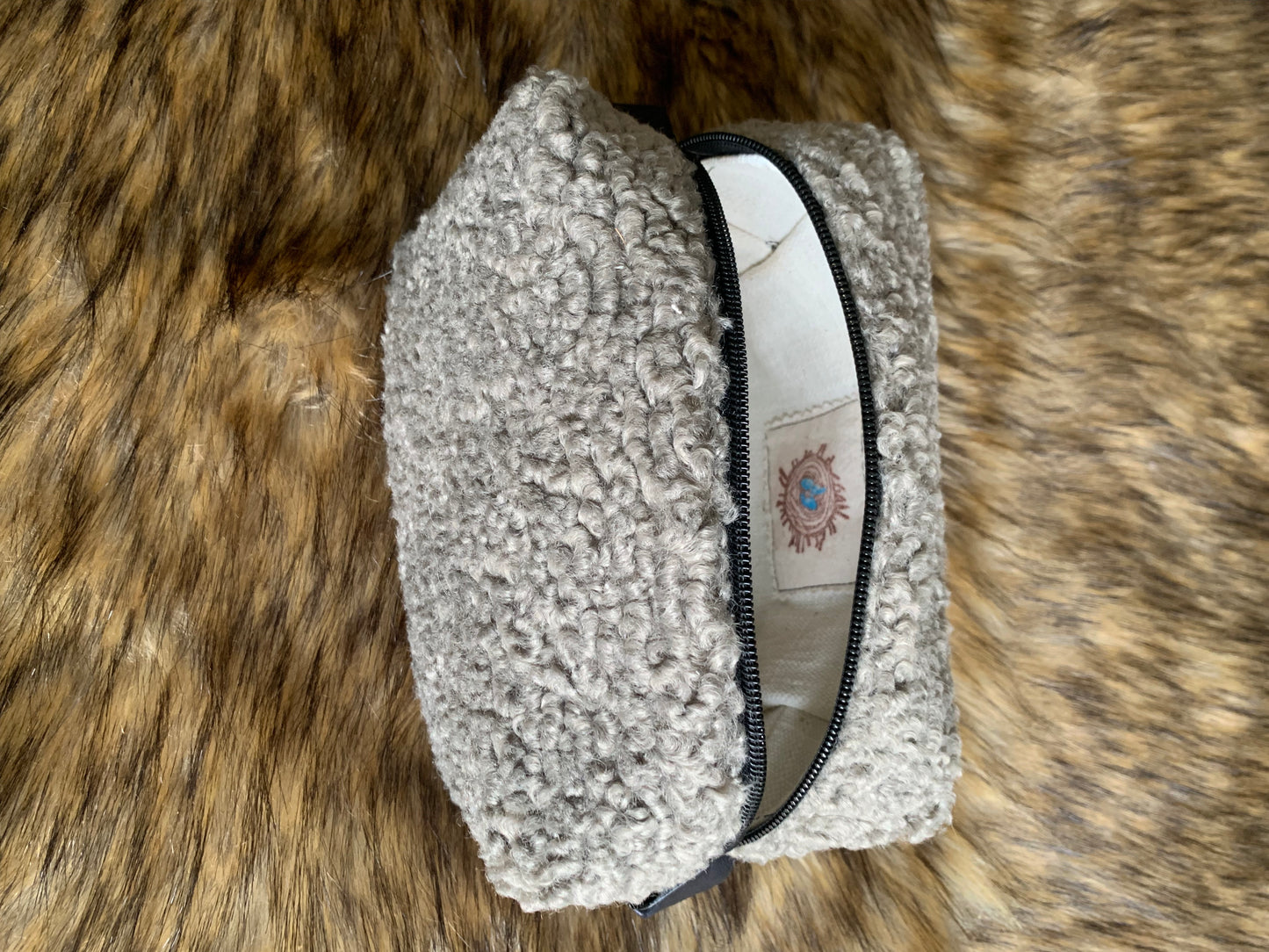 Nesting Essentials makeup bag -drop kit toiletry organizer - Silver Sherpa unique designer fabric