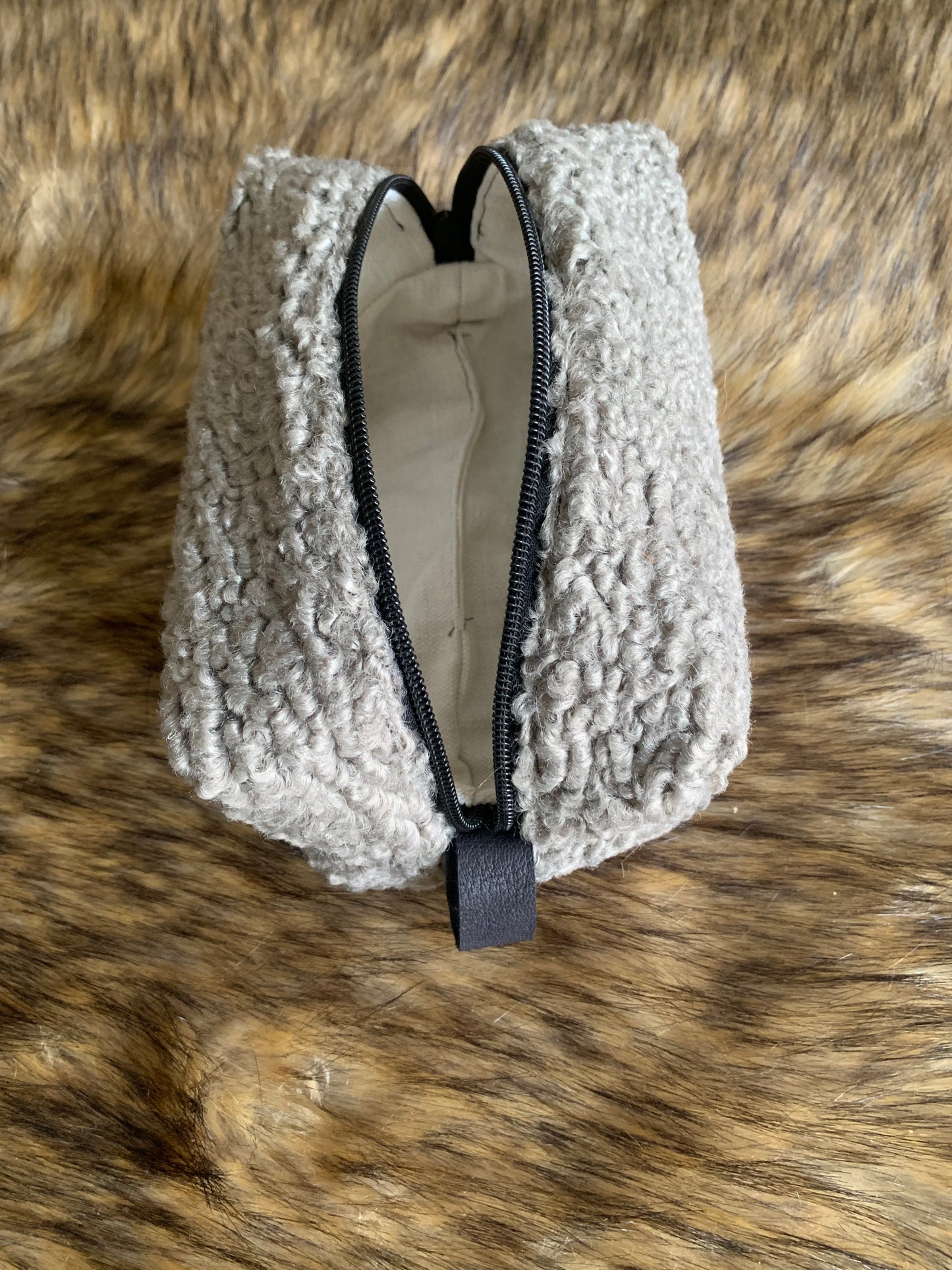 Nesting Essentials makeup bag -drop kit toiletry organizer - Silver Sherpa unique designer fabric