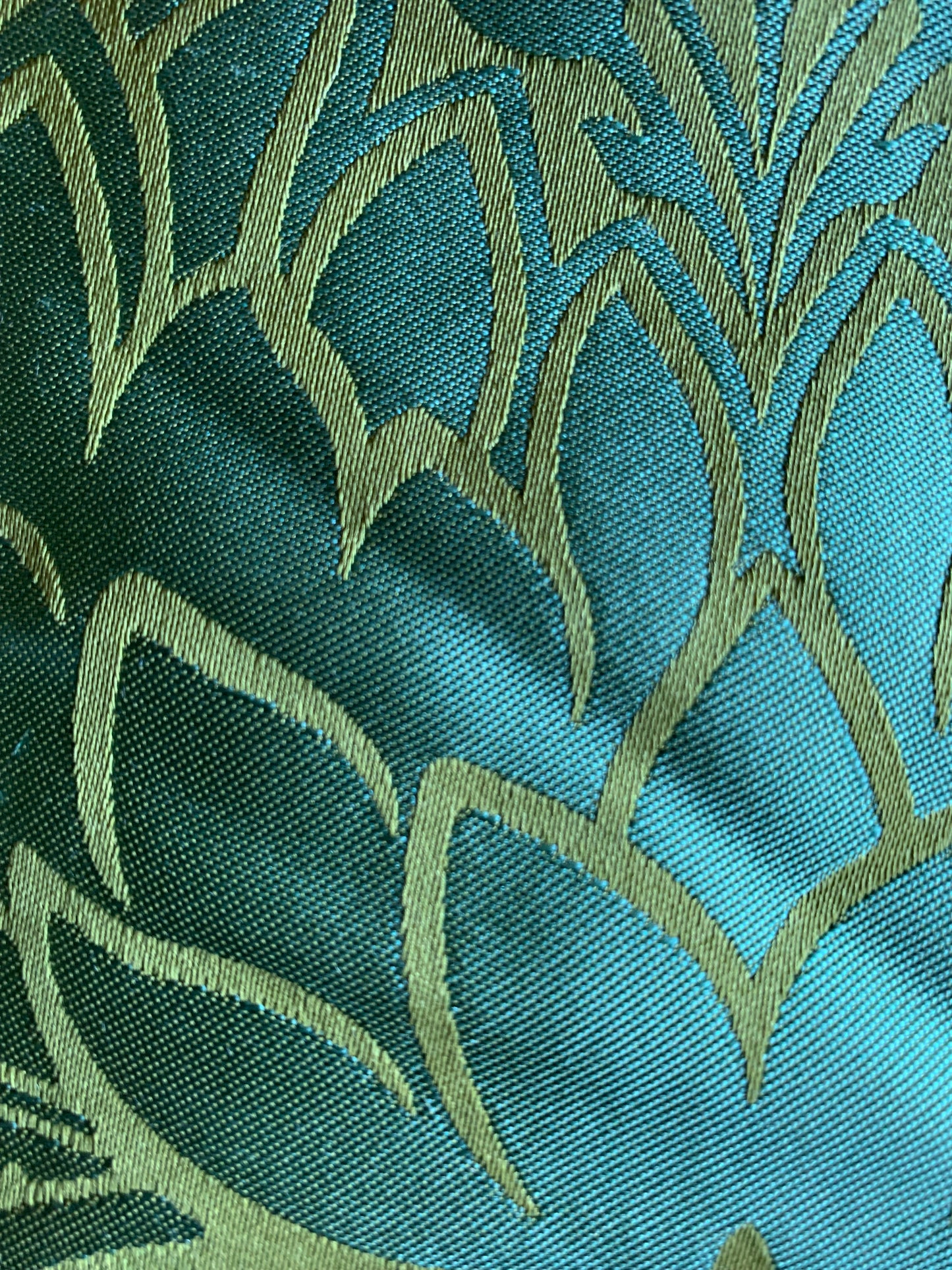 Nesting Essentials makeup bag-cosmetic toiletry organizer. Olive and turquoise Stylized Silk Artichoke design.