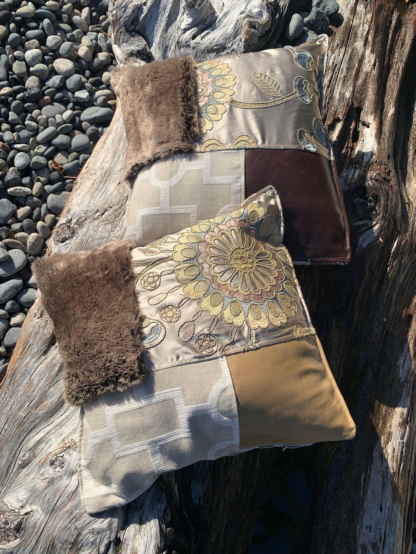 Faux fur and silk toss pillow