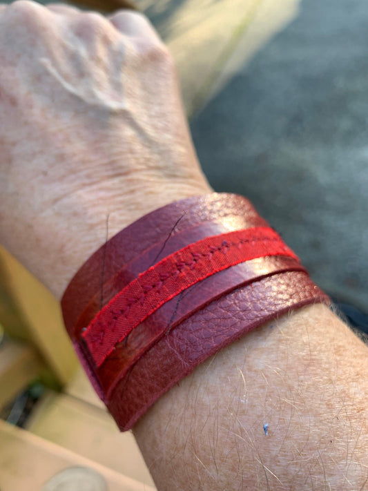 Designer Leather Bracelet - Bullet closure Red