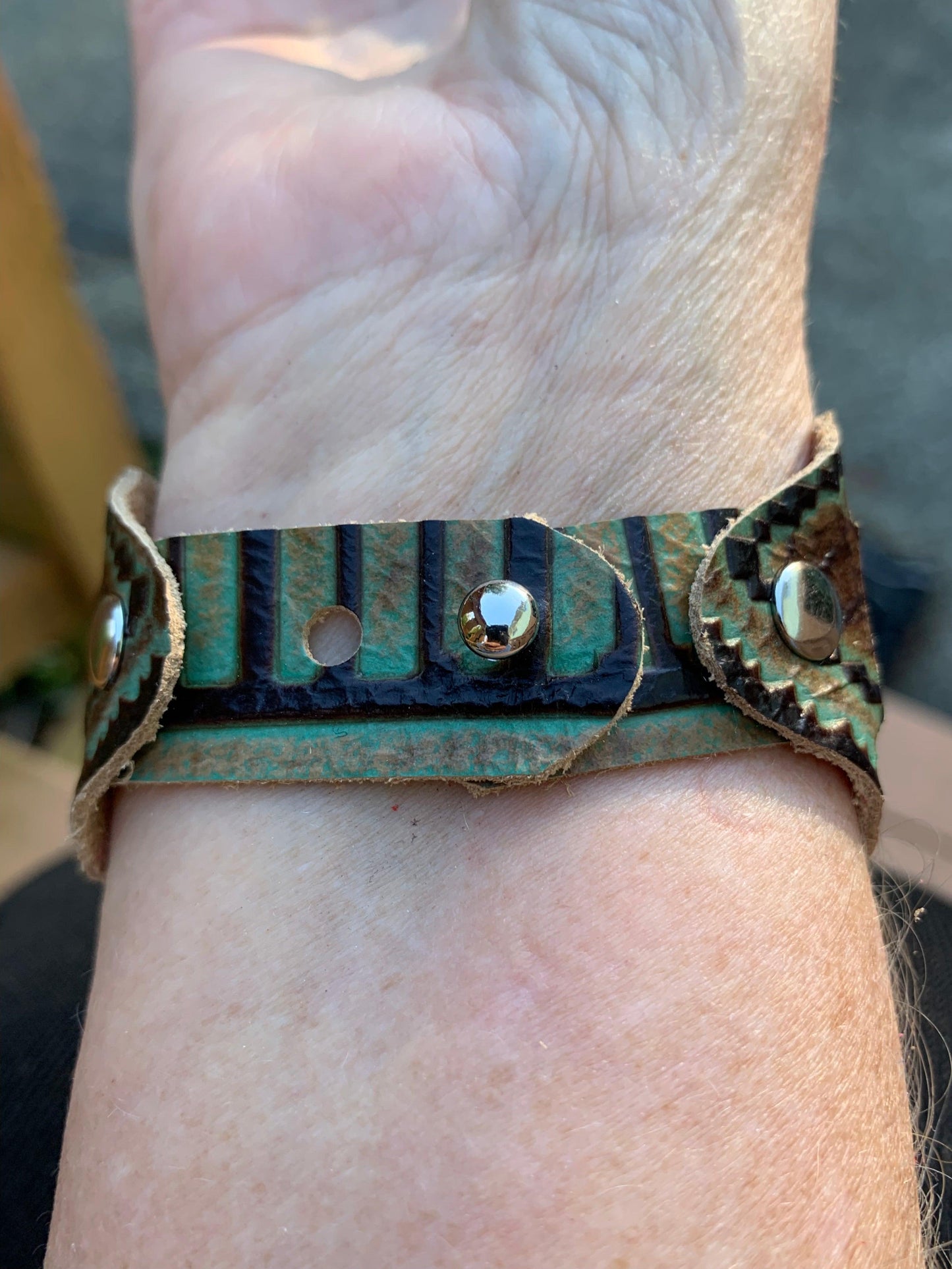 Designer Leather Bracelet - Bullet closure Aztec