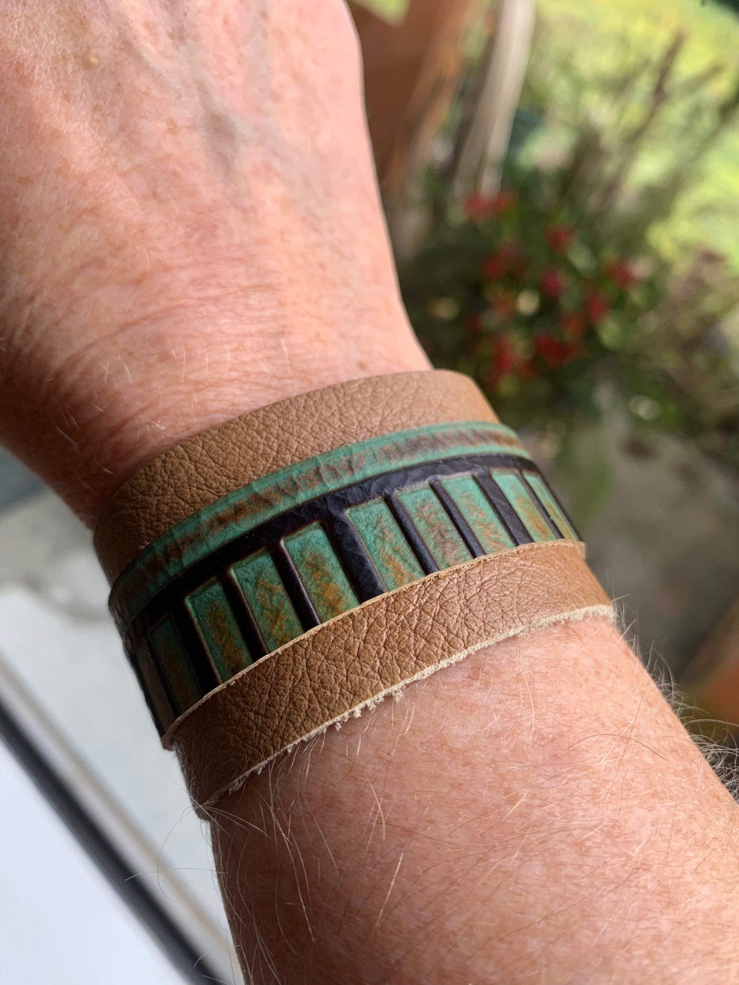 Designer Leather Bracelet - Bullet closure Aztec