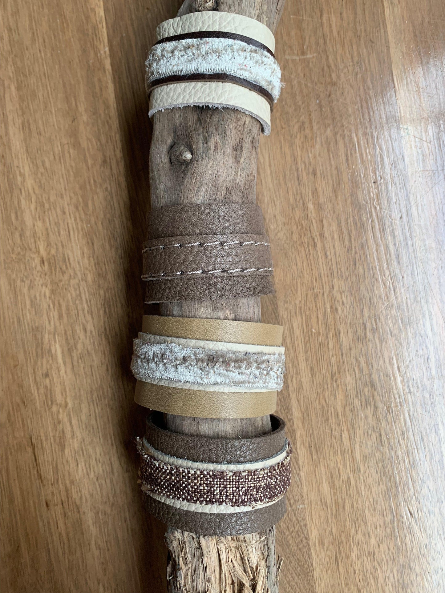 Designer Leather Bracelet - Bullet closure Cream Taupe assorted