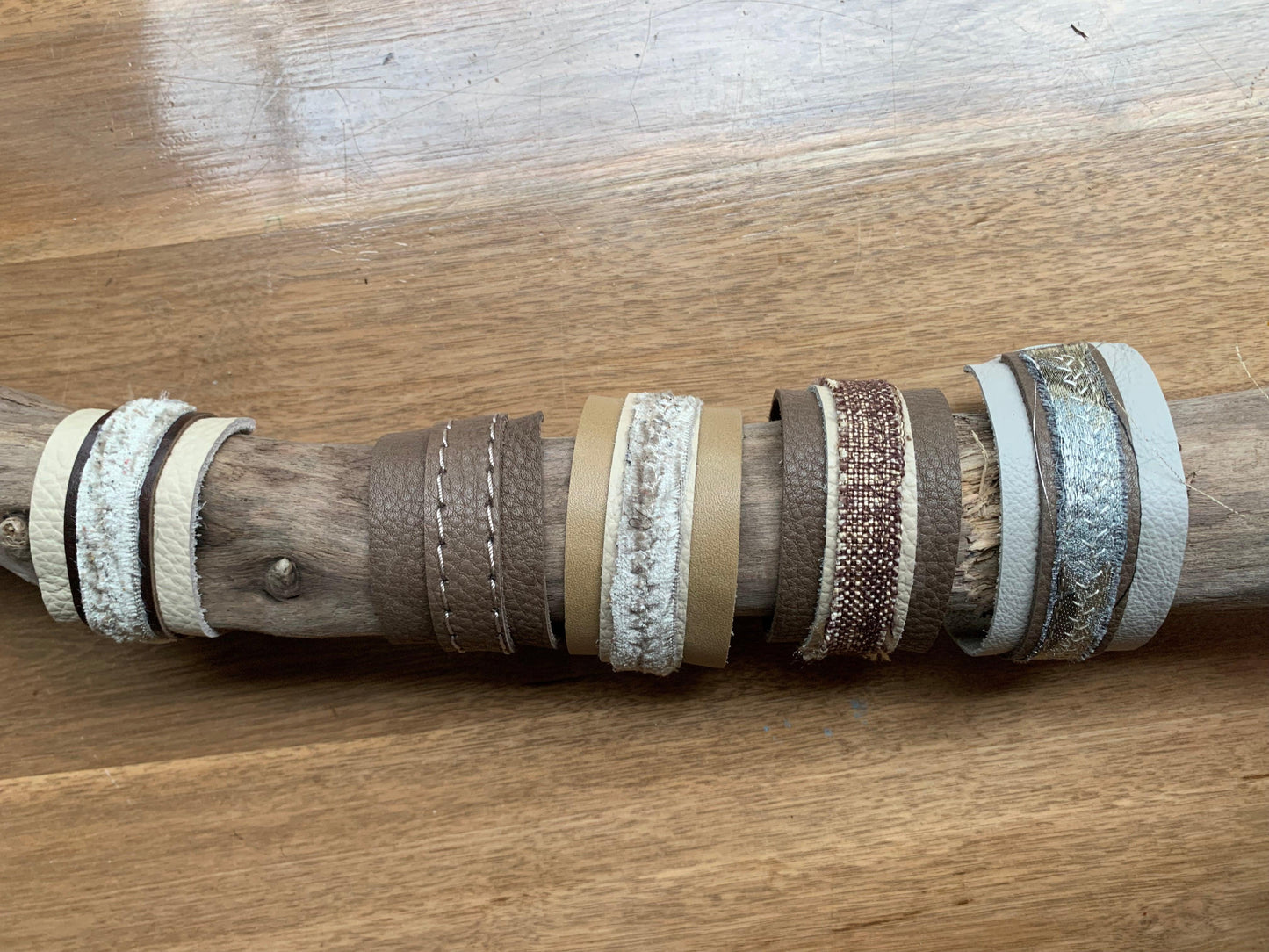 Designer Leather Bracelet - Bullet closure Cream Taupe assorted