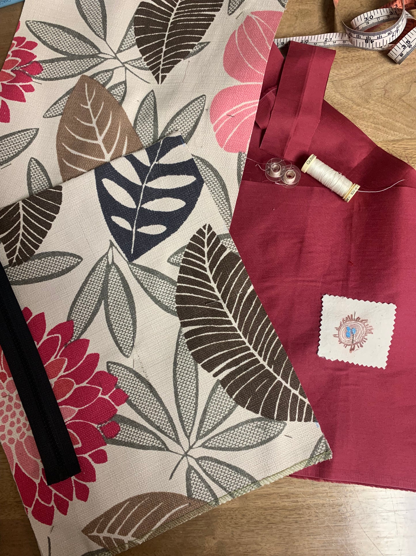 Nesting Essentials makeup bag -Cosmetic toiletry organizer -  unique designer fabric Coral