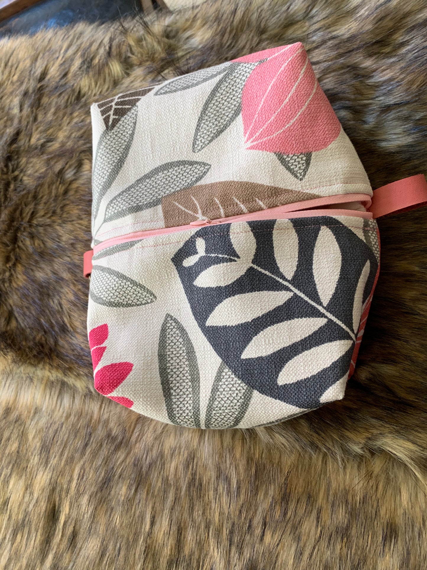 Nesting Essentials makeup bag -Cosmetic toiletry organizer -  unique designer fabric Coral