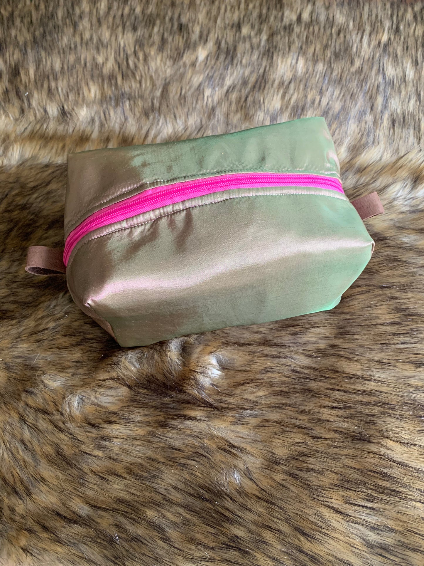 Nesting Essentials makeup bag -Cosmetic toiletry organizer - Iridescent pink unique designer fabric