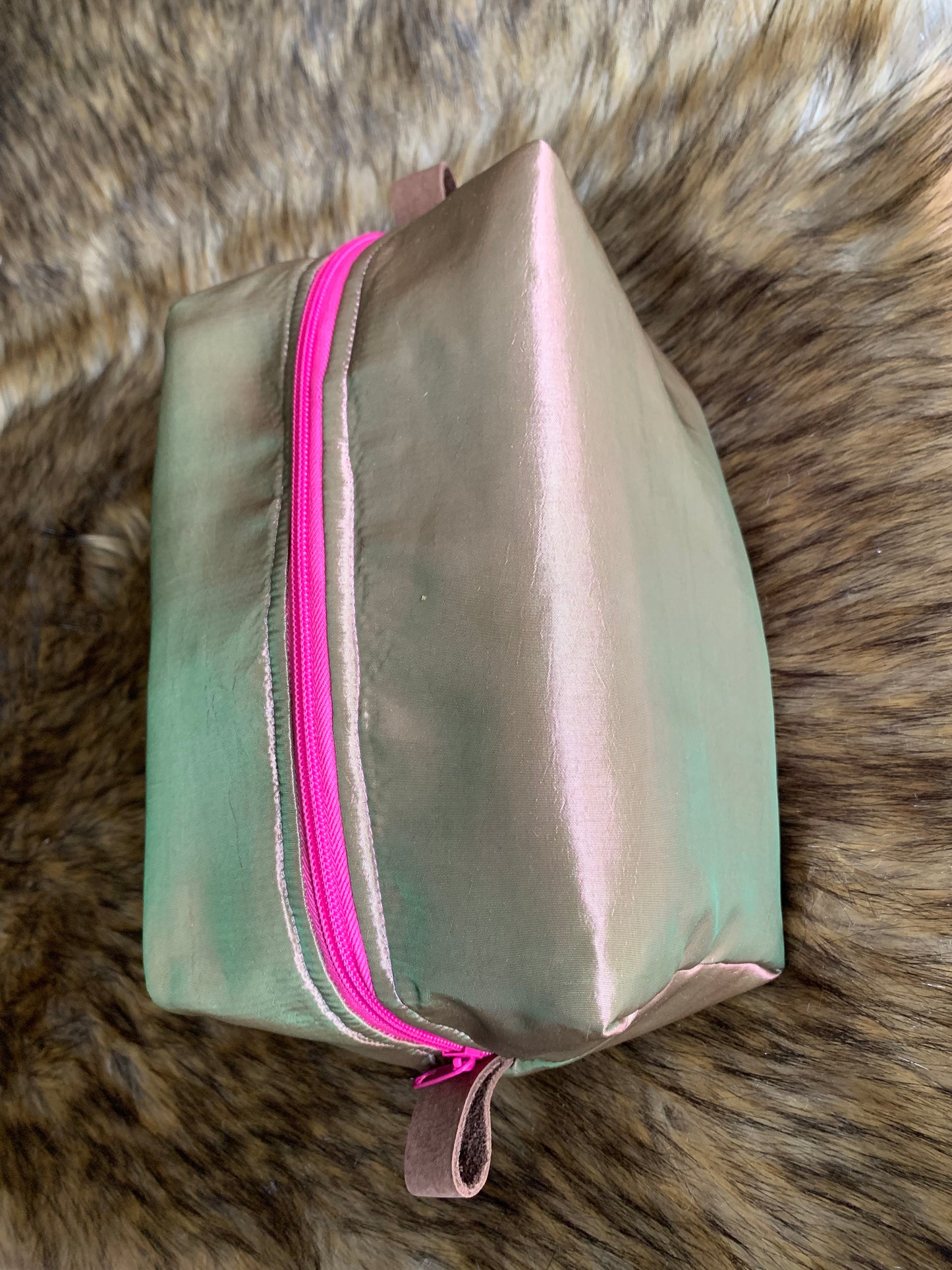 Nesting Essentials makeup bag -Cosmetic toiletry organizer - Iridescent pink unique designer fabric