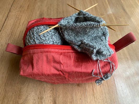 Nesting Essentials bag -Vermillion Dupioni Silk